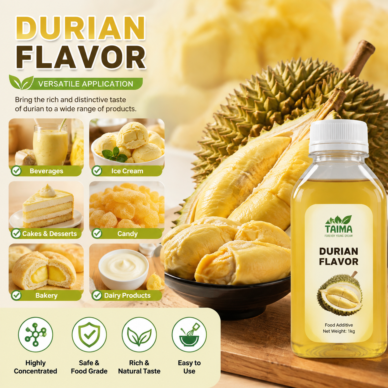 Durian Flavor Liquid Concentrated Flavoring for Ice Cream
