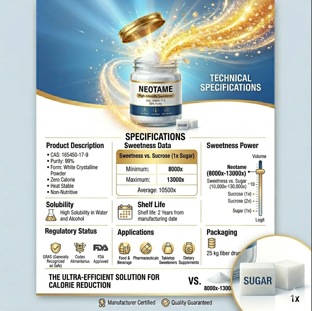 Zero Calorie High-Intensity Sweetener Neotame Sugar Substitute 99% Purity for Calorie Reduction